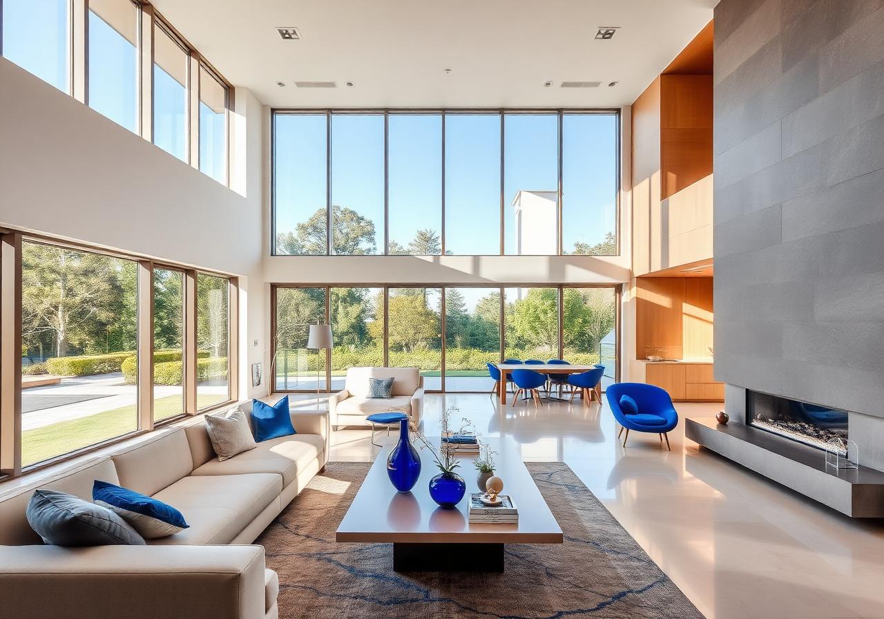 Bright modern interior with cobalt accents